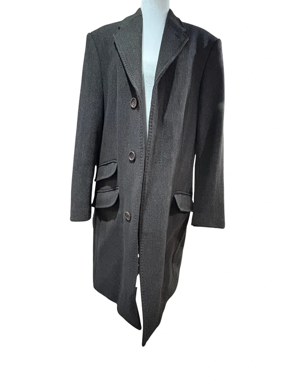 Vintage Y2K Banana Republic Men’s M Brown Herringbone Wool Long Overcoat